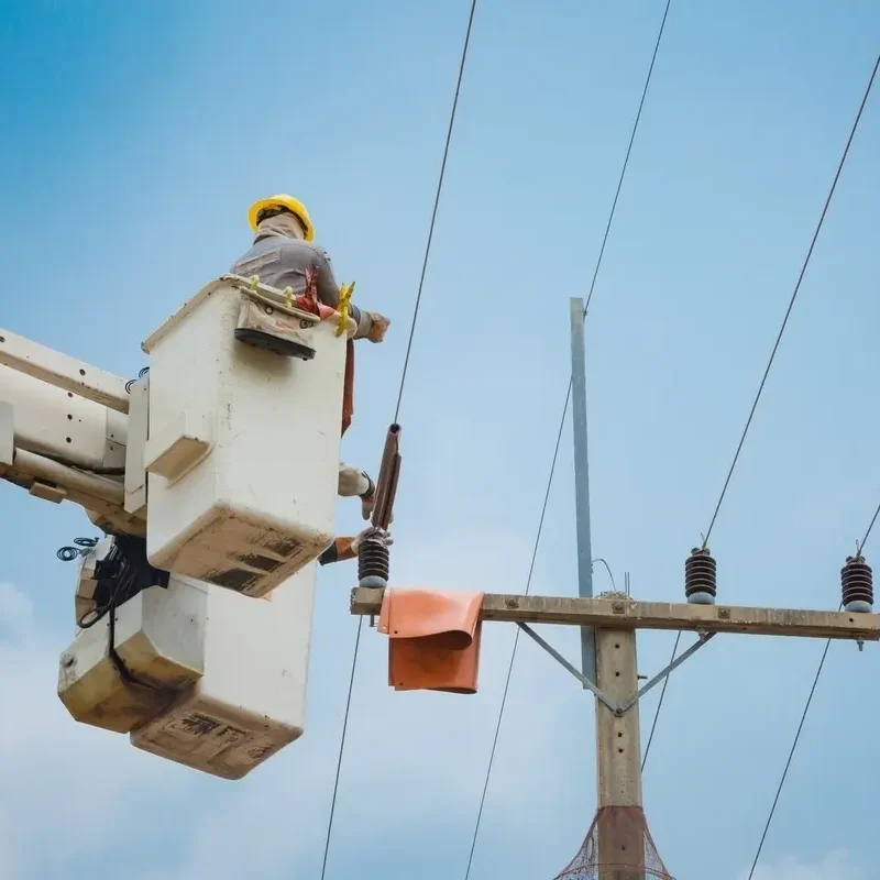 hydro utility lineman working from a truck mounted bucket lift